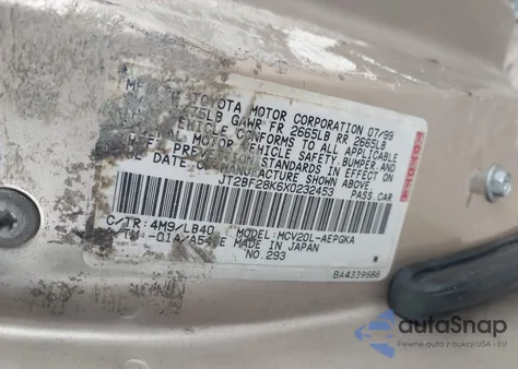 1999 Toyota Camry Le/Xle from USA, damaged, VIN JT2BF28K6X0232453